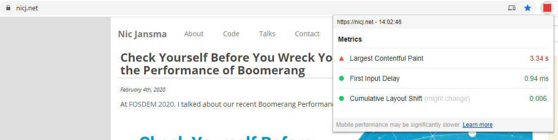CLS Web Vitals Chrome extension